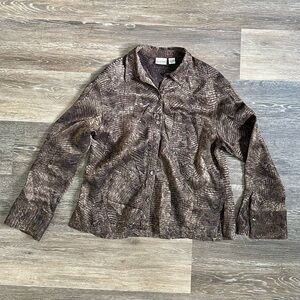 Chico's Bronze Snakeskin Pleated Button-Down Shirt Size M/L